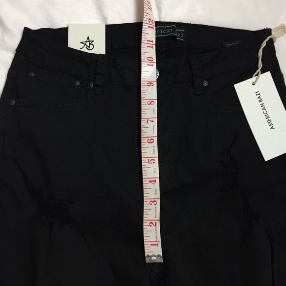 NWT American Bazi Skinny High Rise Jeans Black Sz 7 Distressed Destroyed - Picture 12 of 13